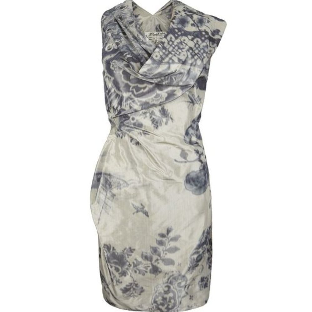 All Saints Cream and Gray Patterned Cocktail Dress